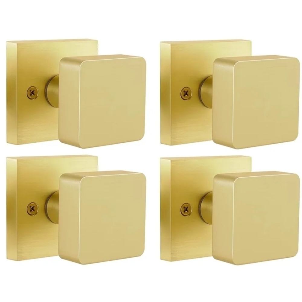 4 Pack Brass Dummy Door Knob Interior, Brushed Gold Interior Door Knobs
